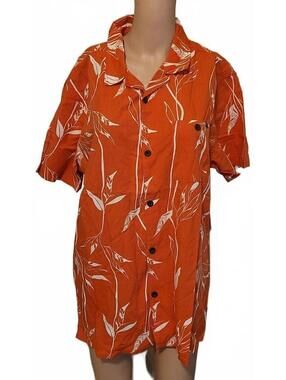 Reef Paprika Kaden Botanical Print Short Sleeve Camp Shirt Size M